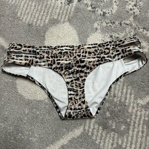 Victoria’s Secret PINK Leopard Print Black Tan White Split Side Bikini Bottom